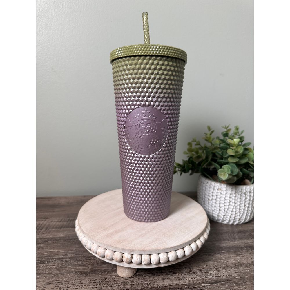 New Starbucks Fall 2024 Green Purple Ombre Metallic Studded Tumbler 24 oz Venti